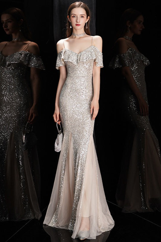 Off Shoulder Sequin Mesh Party Dress