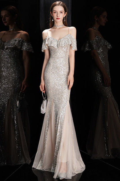 Off Shoulder Sequin Mesh Party Dress