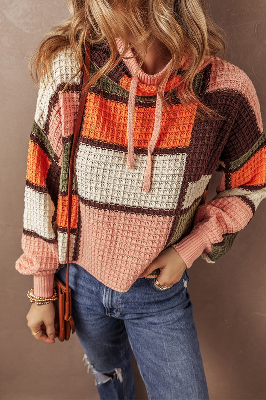 Ester | Long sleeve drawstring sweater with color block design