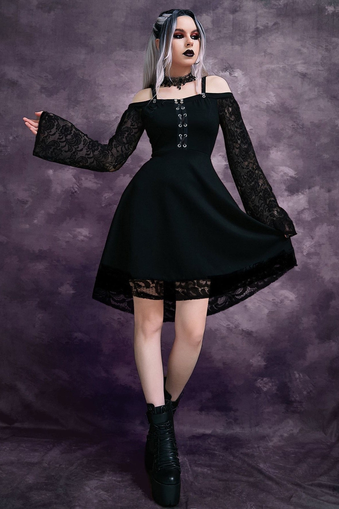 Strapless Lace-Up Gothic Dress