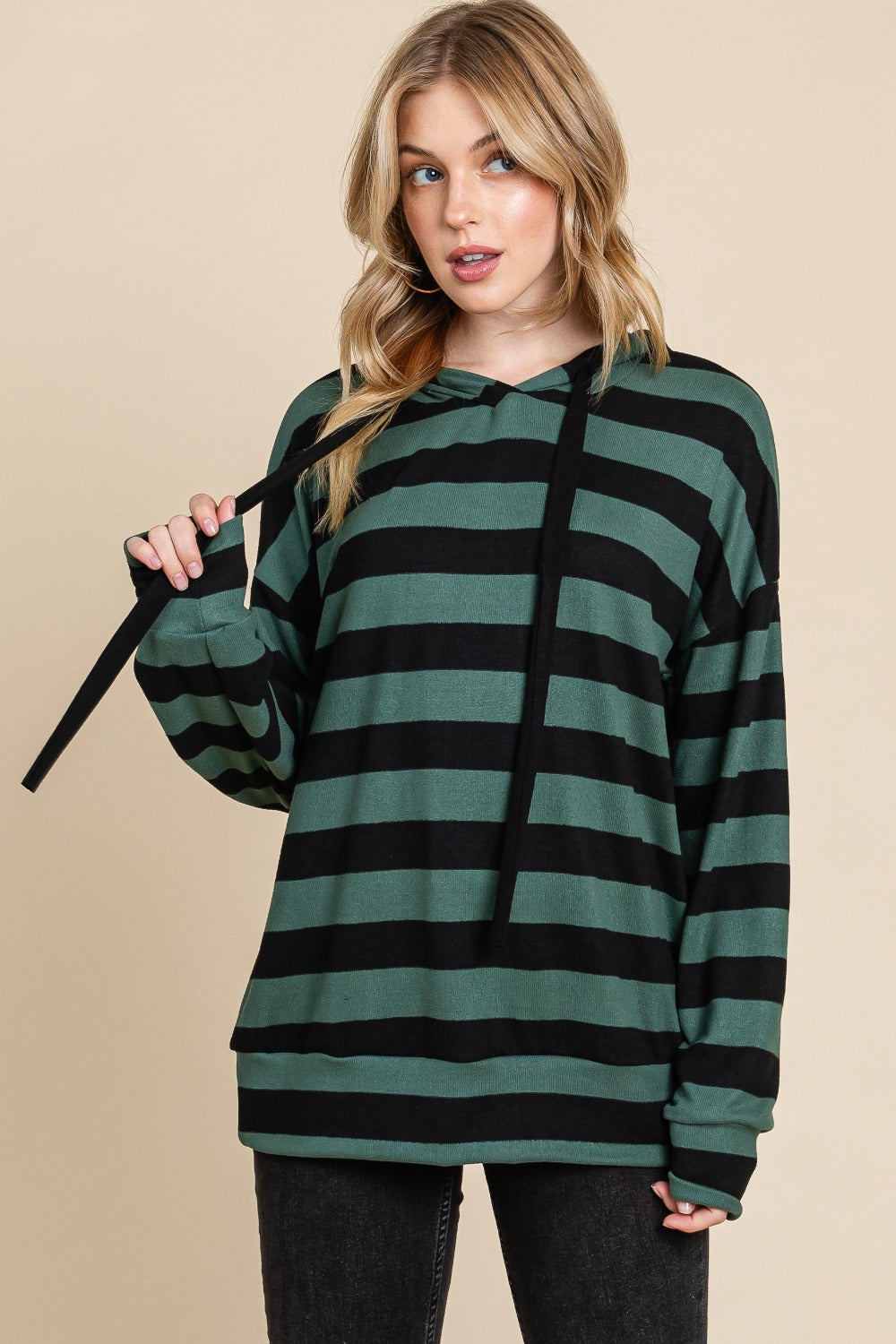 Antonella | BOMBOM drawstring hoodie with stripes and low shoulders