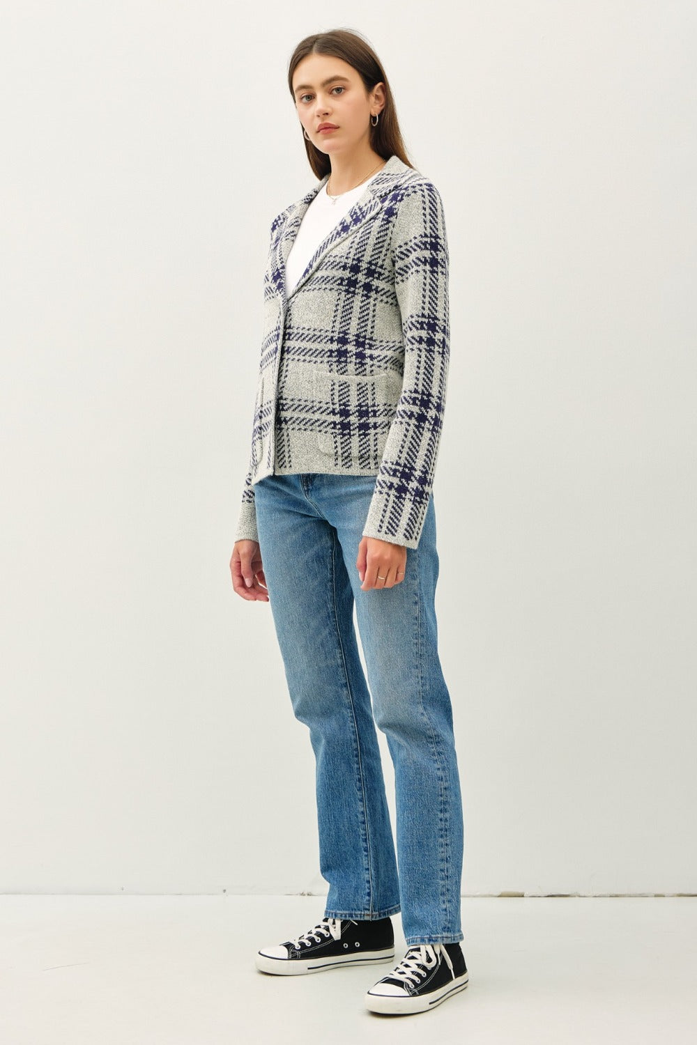 Aurora | Be Cool checked long-sleeved pullover jacket with front patch pockets