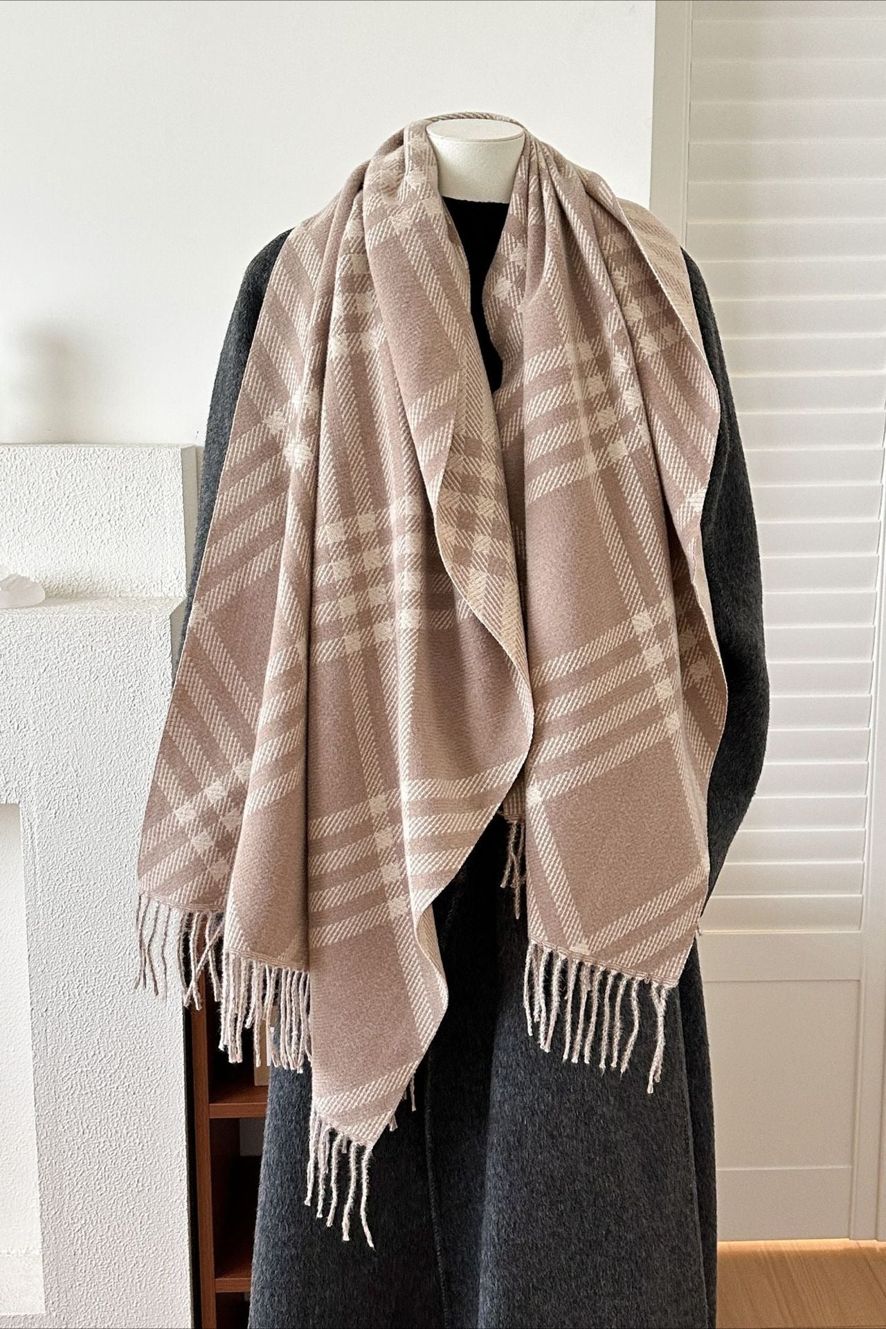 Double-Sided Plaid Festive Faux Cashmere Warm Scarf