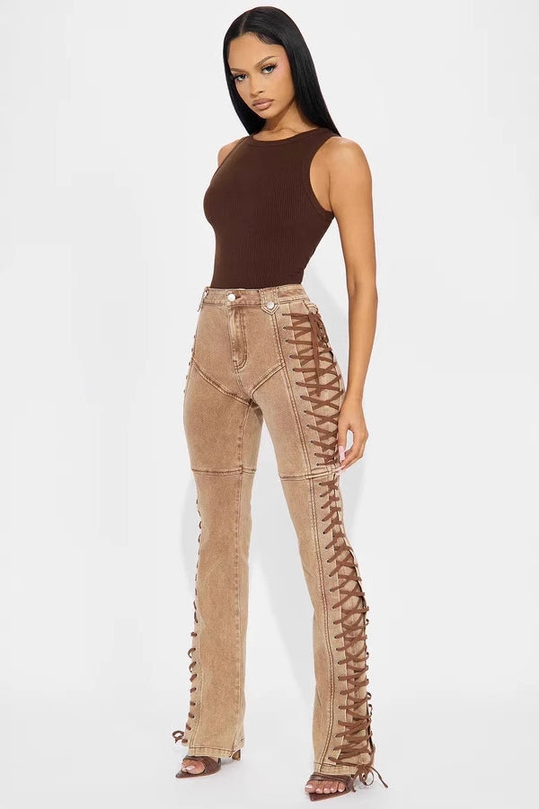 Drawstring Lace Up Denim Jeans