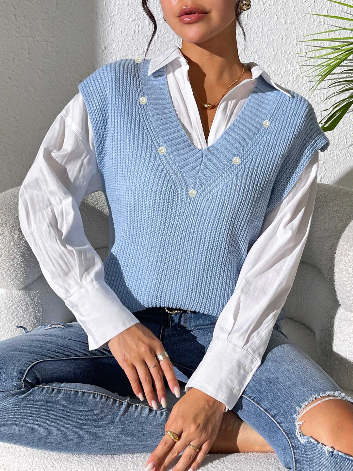 Beatriz | Beaded V-neck sweater vest