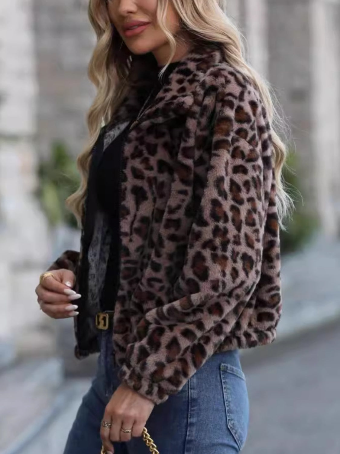 Ilse | Jacket with leopard collar and zip