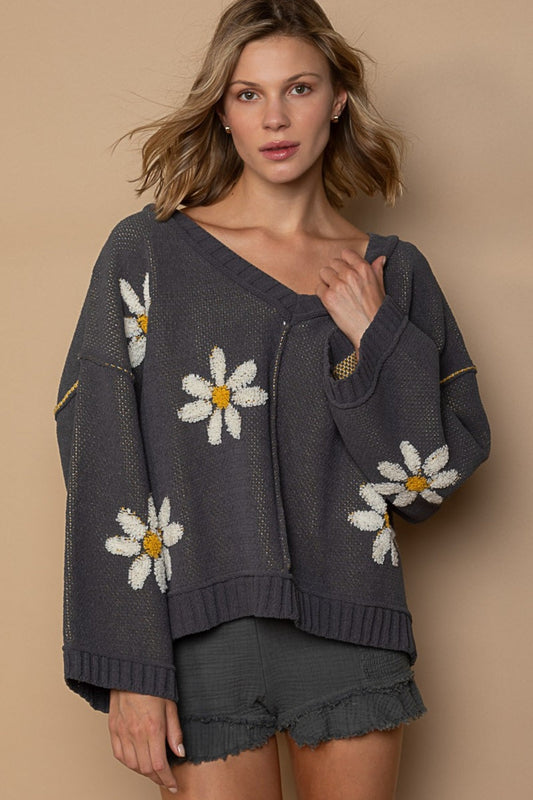 Doris | Floral chenille V-neck sweater
