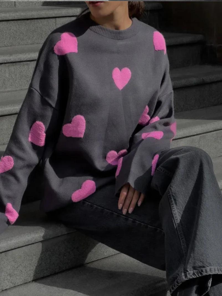 Fabienne® | Chic knitted sweater with “Sweet Love” embroidery