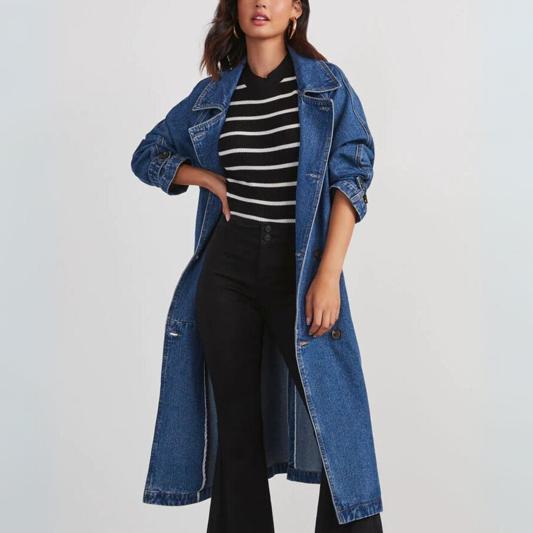 Mina® | Long denim trench coat for women