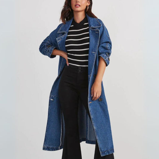 Mina | Long denim trench coat for women