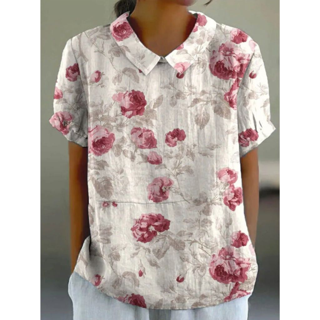 Bubna® | Cotton Linen Blouse With A Pastoral Floral Pattern