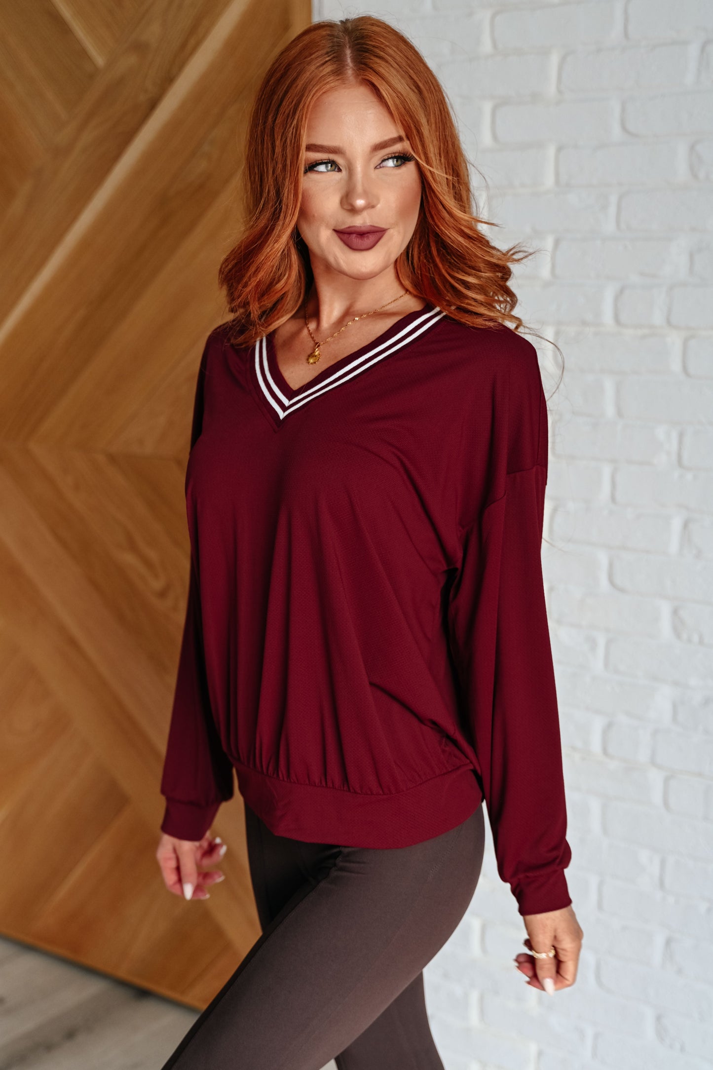 Bruna | All Out Comfort V-neck sweater in Red Merlot