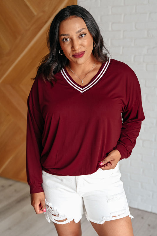 Bruna | All Out Comfort V-neck sweater in Red Merlot