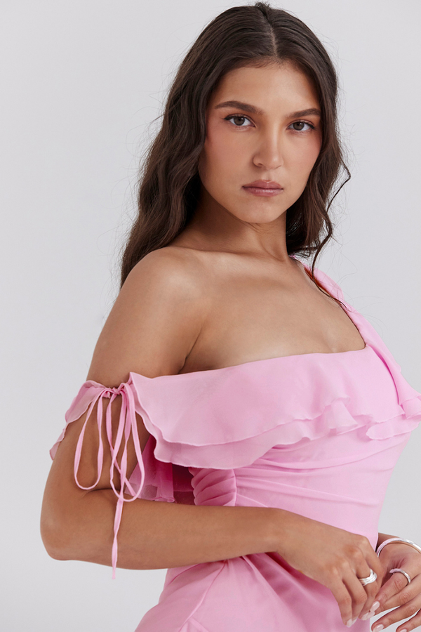 Wanda® | Off-Shoulder Ruffle Shirt Mini Dress