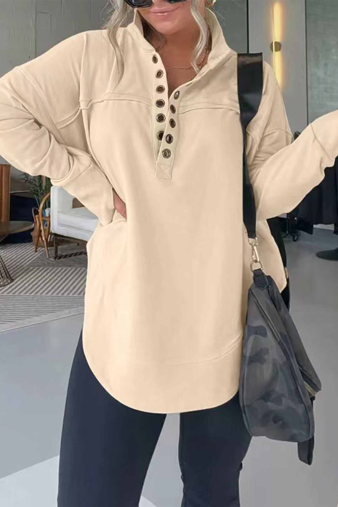 Marianna | Solid long sleeve sweatshirt with buttons