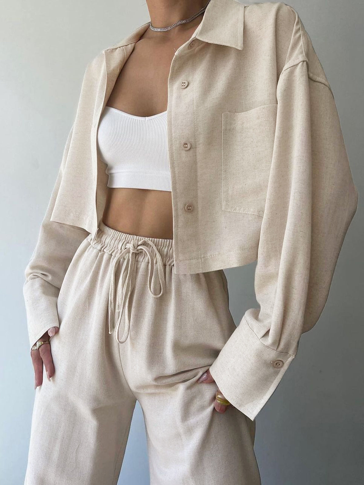 Sibel® | Elegant Trousers Set With Collar And Drawstring