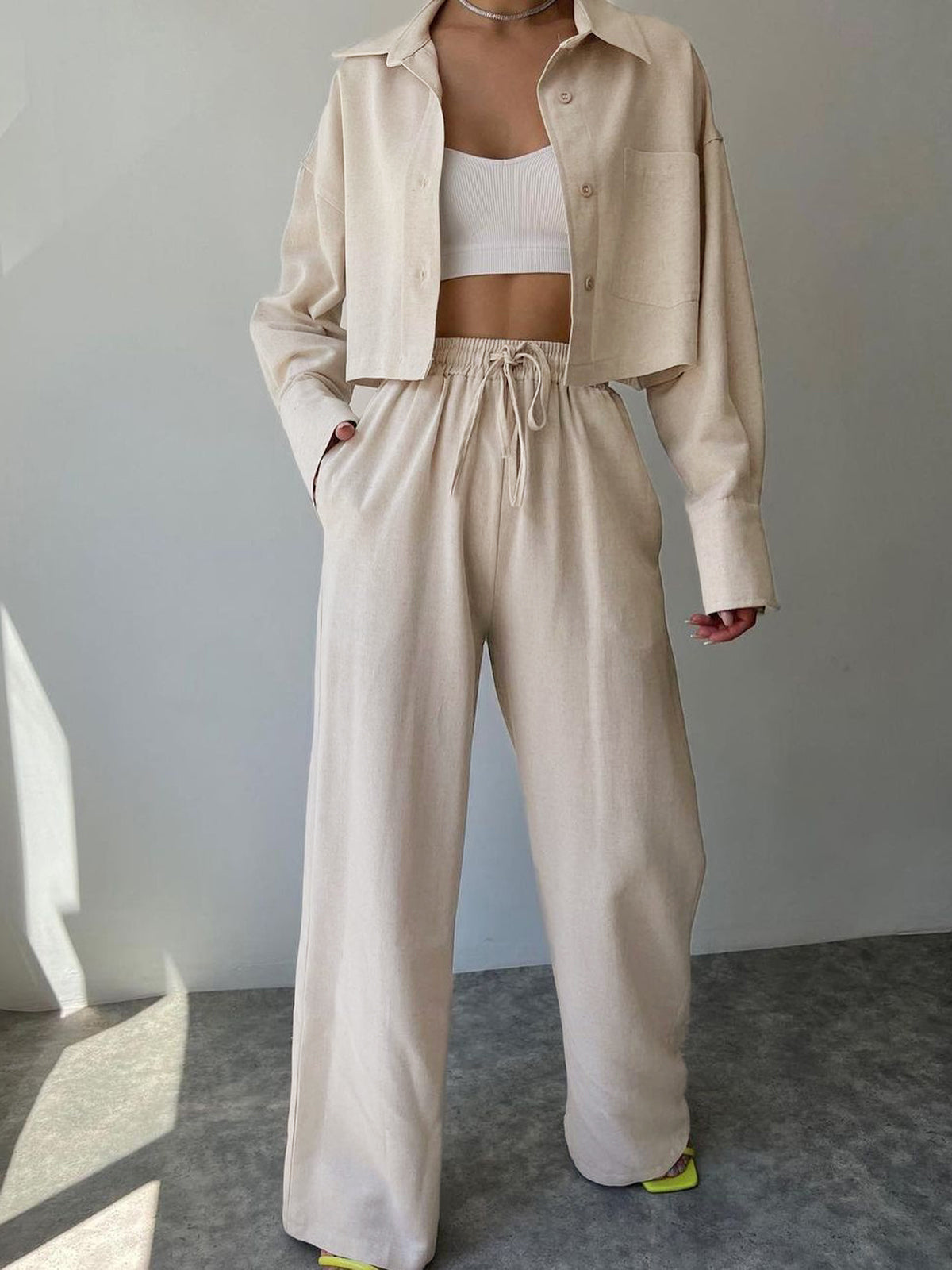 Sibel® | Elegant Trousers Set With Collar And Drawstring