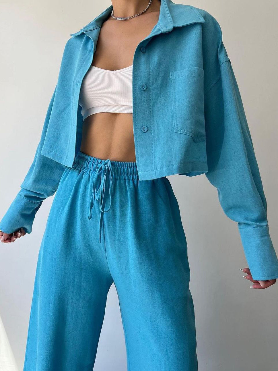 Sibel® | Elegant Trousers Set With Collar And Drawstring