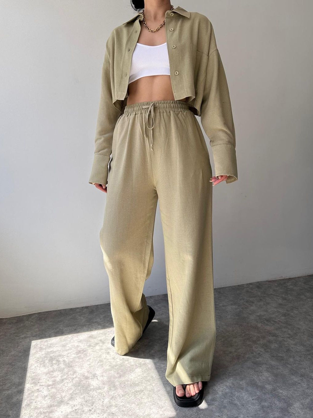 Sibel® | Elegant Trousers Set With Collar And Drawstring