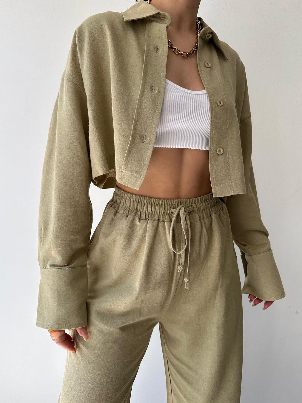 Sibel® | Elegant Trousers Set With Collar And Drawstring