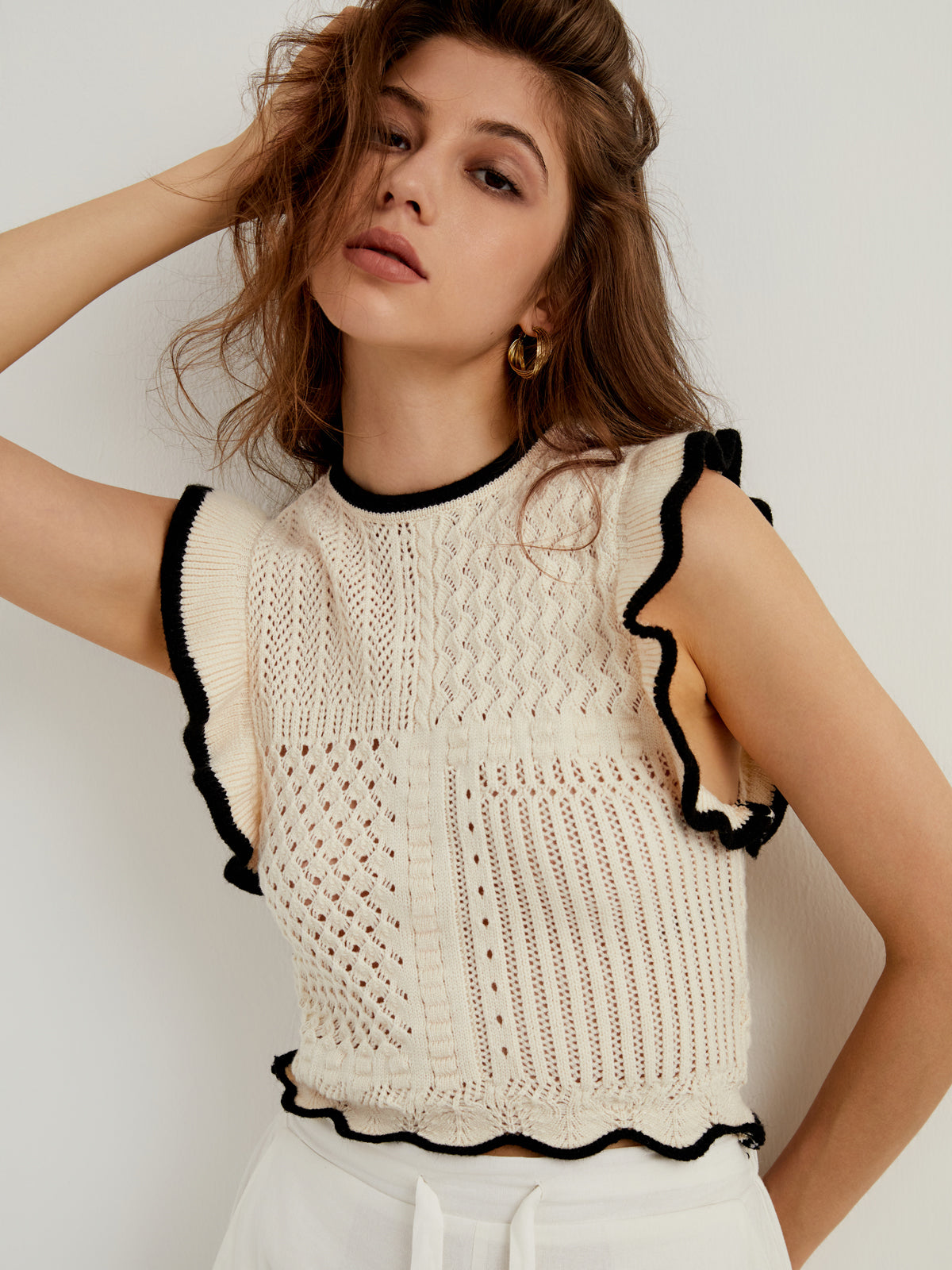 Jeanne® | Crochet Knit Ruffle Top