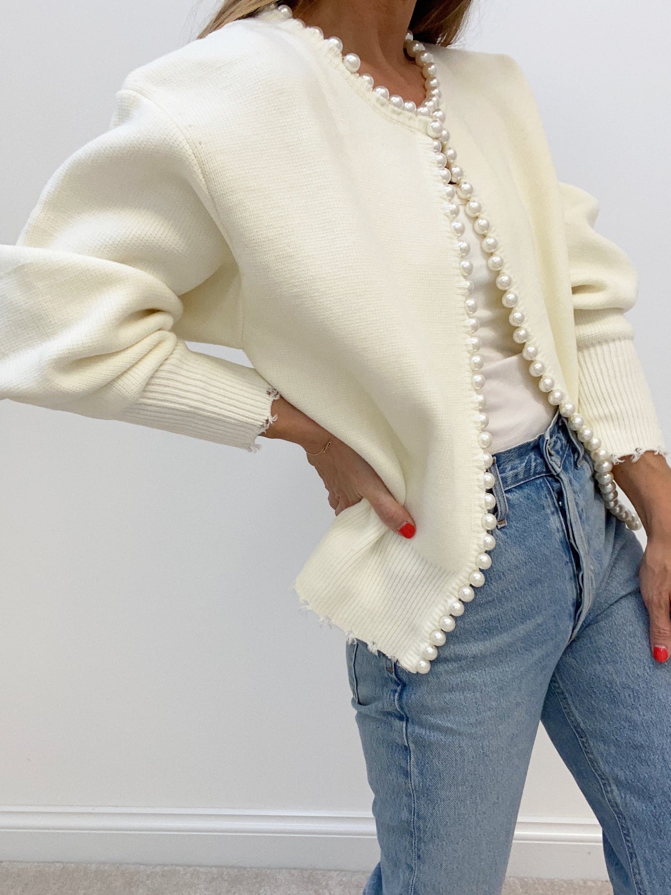 Belén | Beaded cardigan with ripped hem