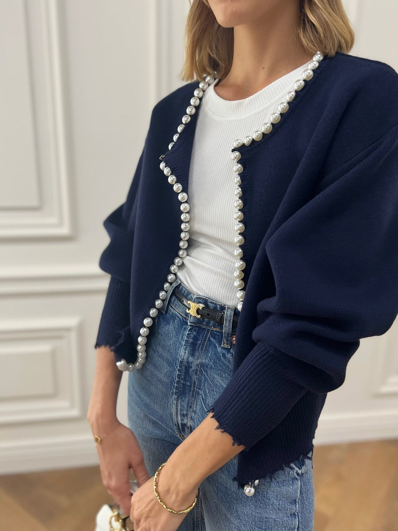Belén | Beaded cardigan with ripped hem