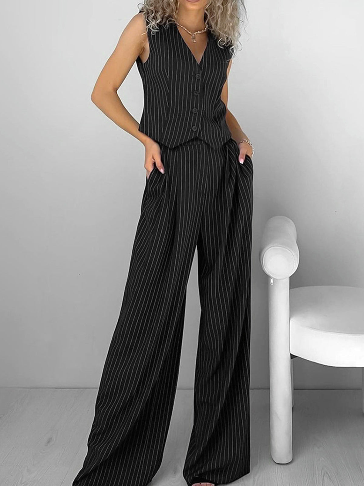 Serena® | Casual Striped Suit Pants Set
