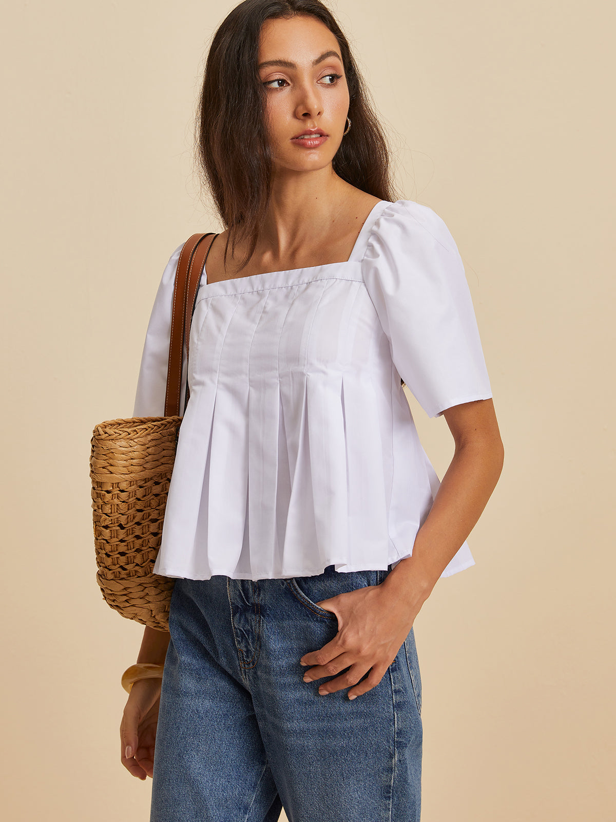 Ananda® | Pleated Blouse With A Round Neckline
