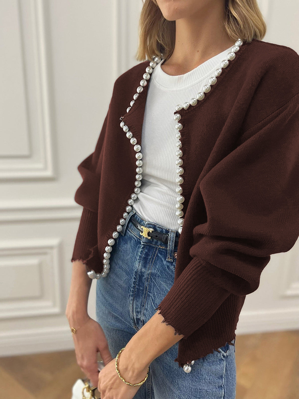Belén | Beaded cardigan with ripped hem