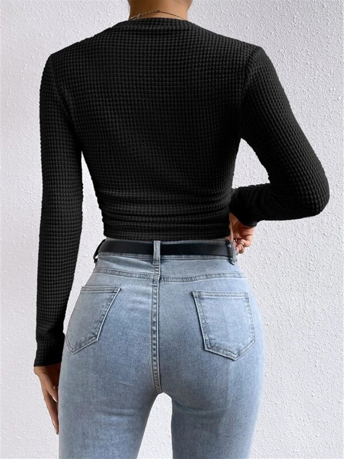 Sage | Women's Fitted Waffle Knit Long Sleeve Top