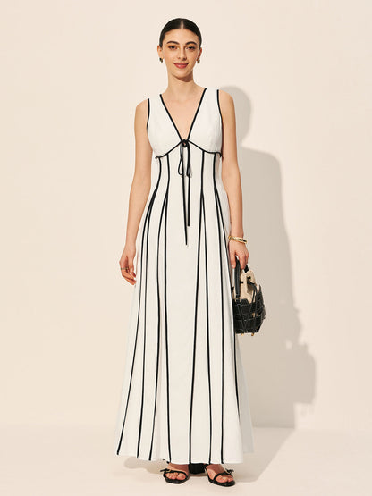 Contrast Trim Dress With Pockets