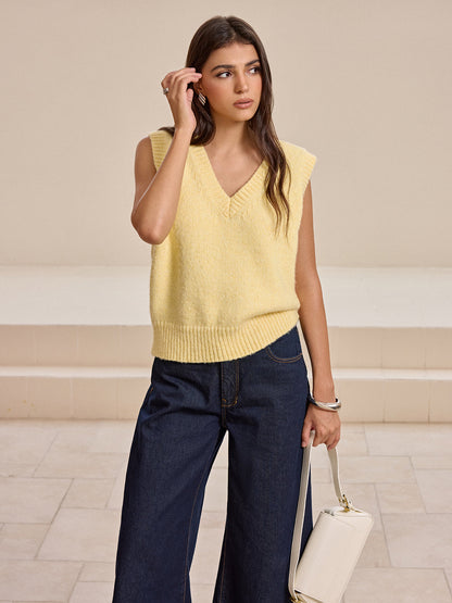 V-Neck Wool-Blend Knitted Vest