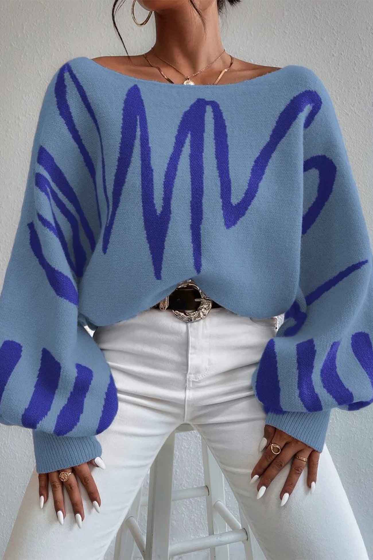 Anika | Knitted sweater with geometric lantern sleeves
