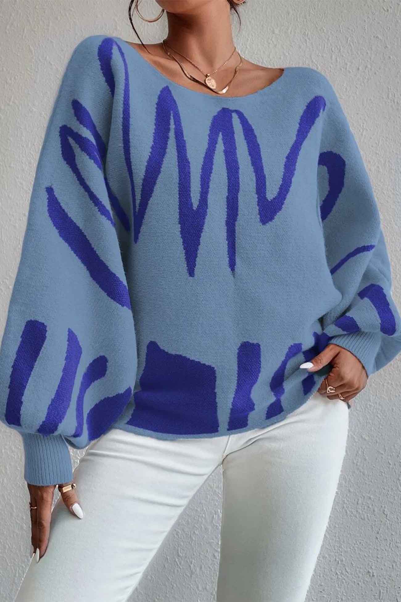 Anika | Knitted sweater with geometric lantern sleeves