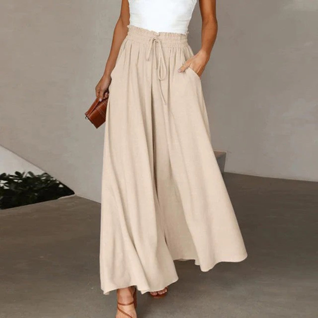 Gabriella | High Waist Elastic Pants with Drawstring – A-Line – With Pockets – Long and Airy