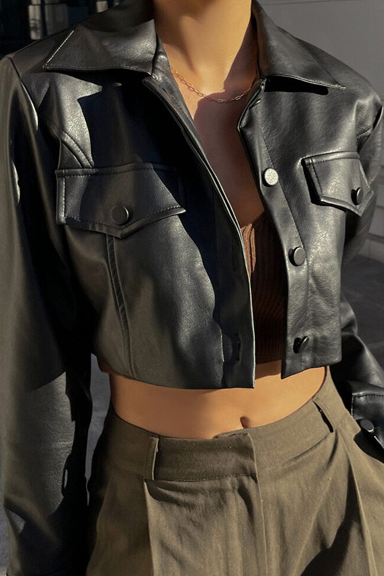 Cristina | Black short leather jacket