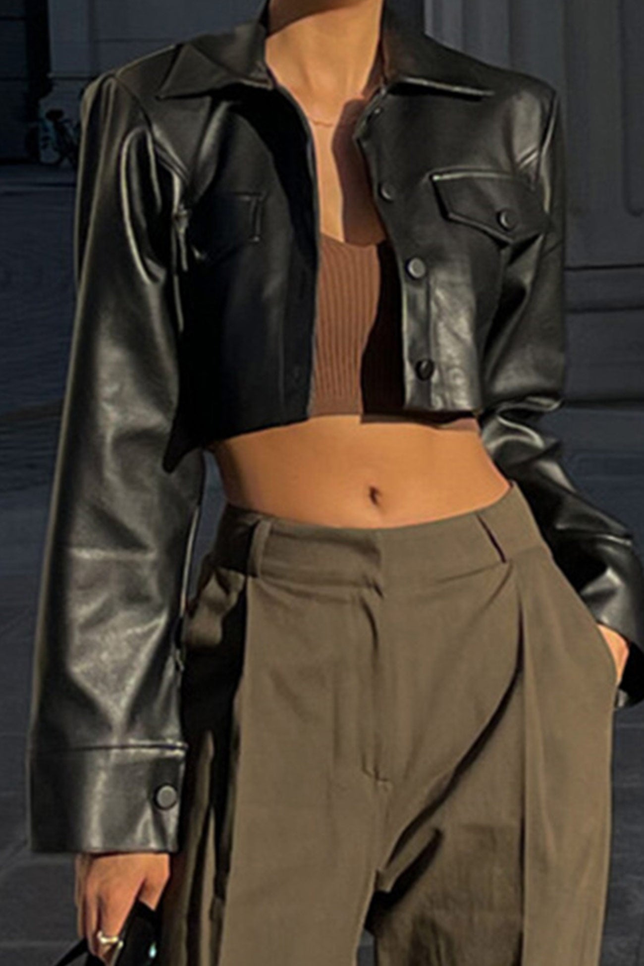 Cristina | Black short leather jacket
