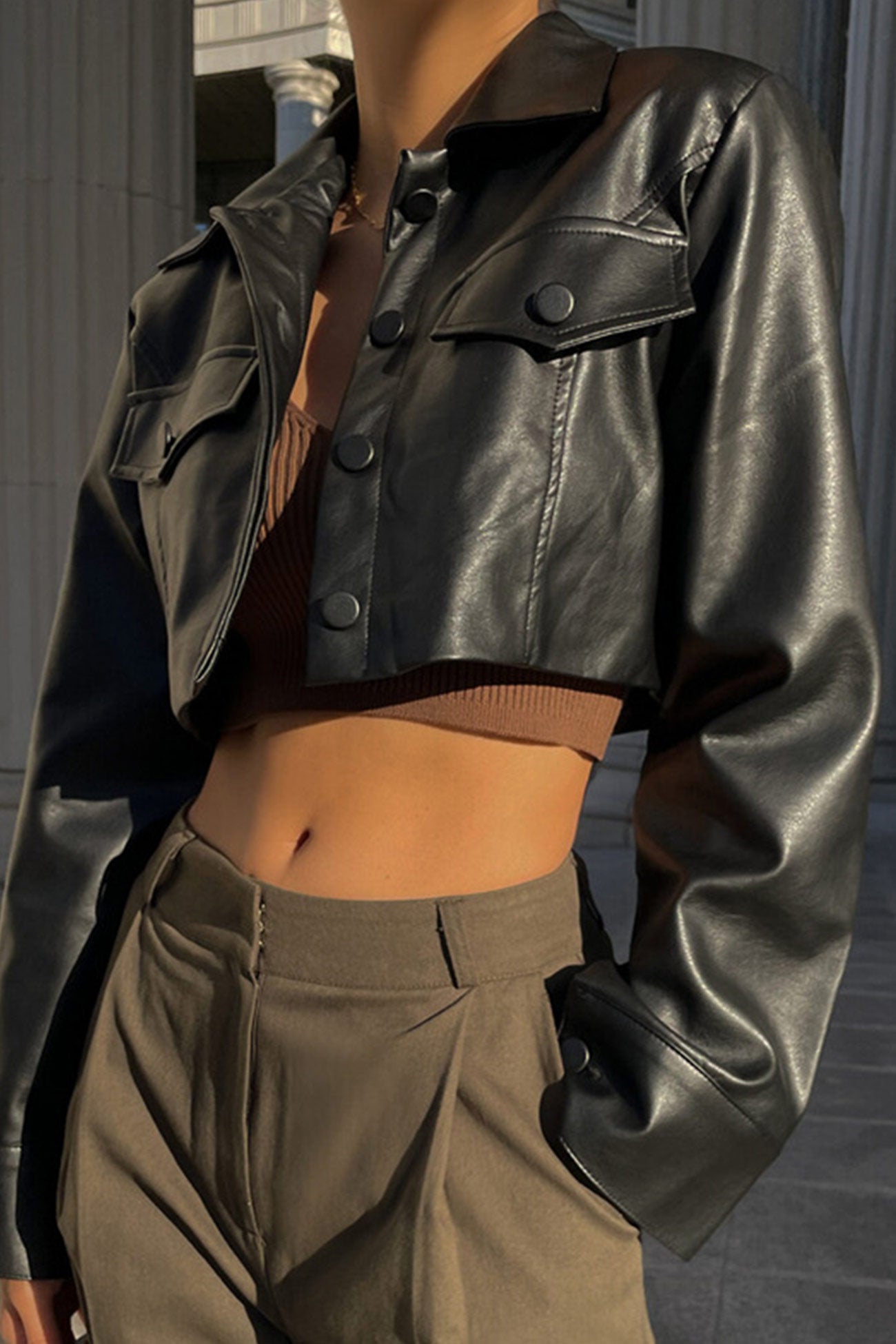 Cristina | Black short leather jacket