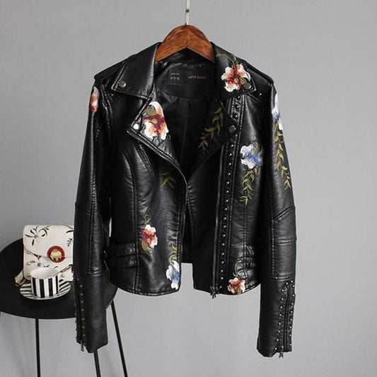 Jocelyn | Women’s Floral Design Zip-up Biker Jacket