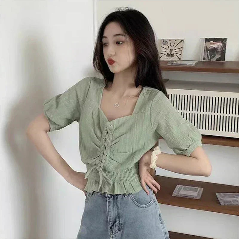 Kyara® | Top With Lace-Up Closure And Chiffon