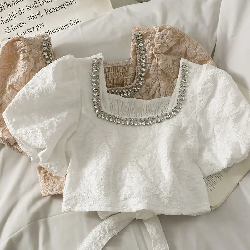 Kasia® | Summer Blouse With Diamonds In Korean Style