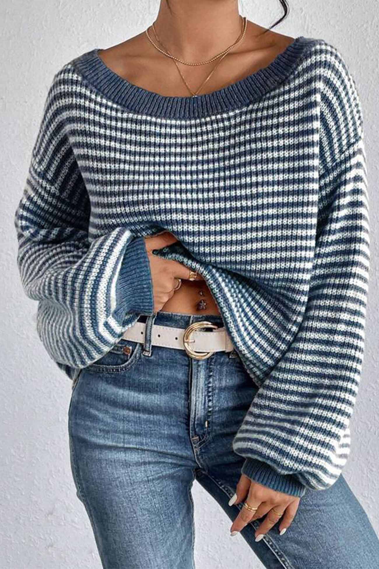 Ida | Striped sweater with a boat neck and dropped shoulders