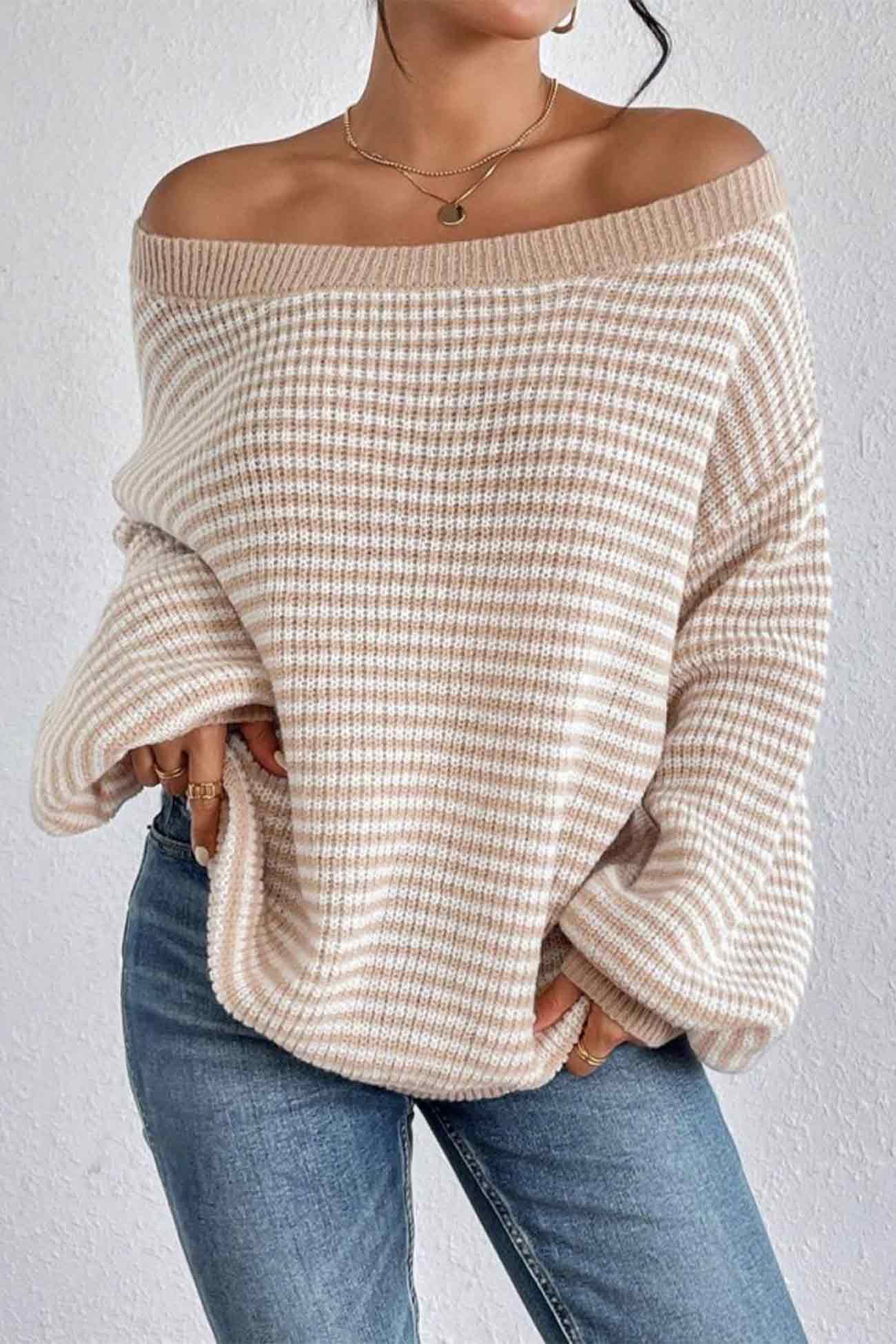 Ida | Striped sweater with a boat neck and dropped shoulders
