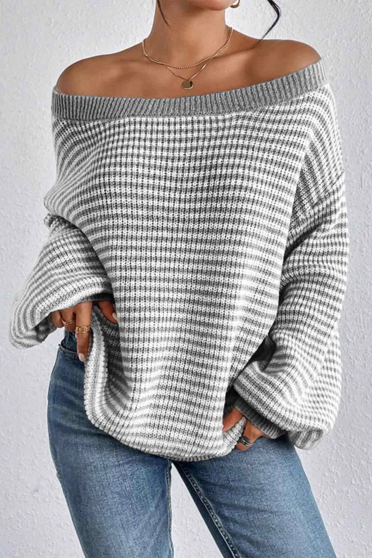 Ida | Striped sweater with a boat neck and dropped shoulders