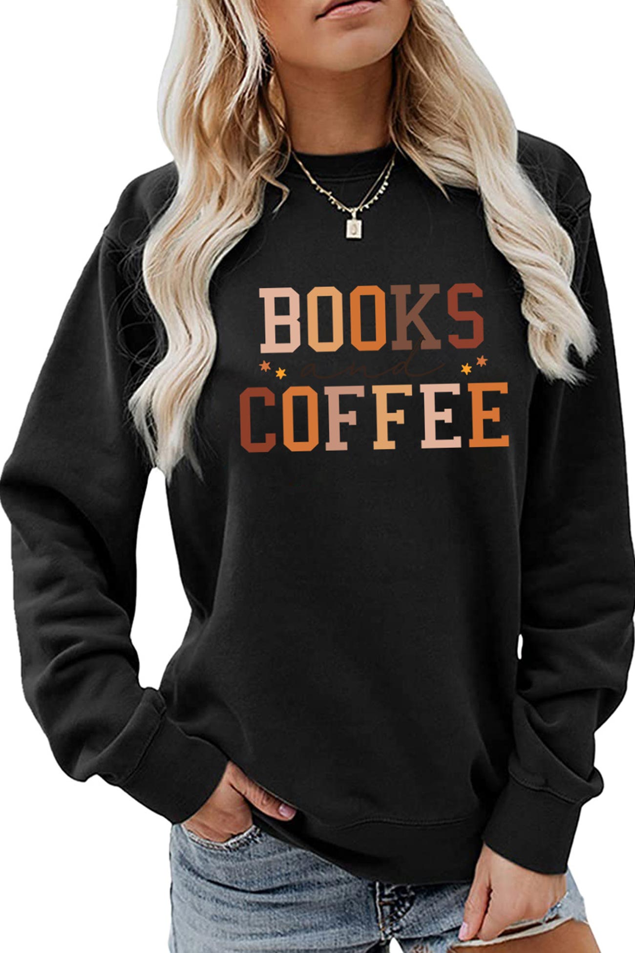 Alicia | Books Coffee Letters Printed Sweatshirts