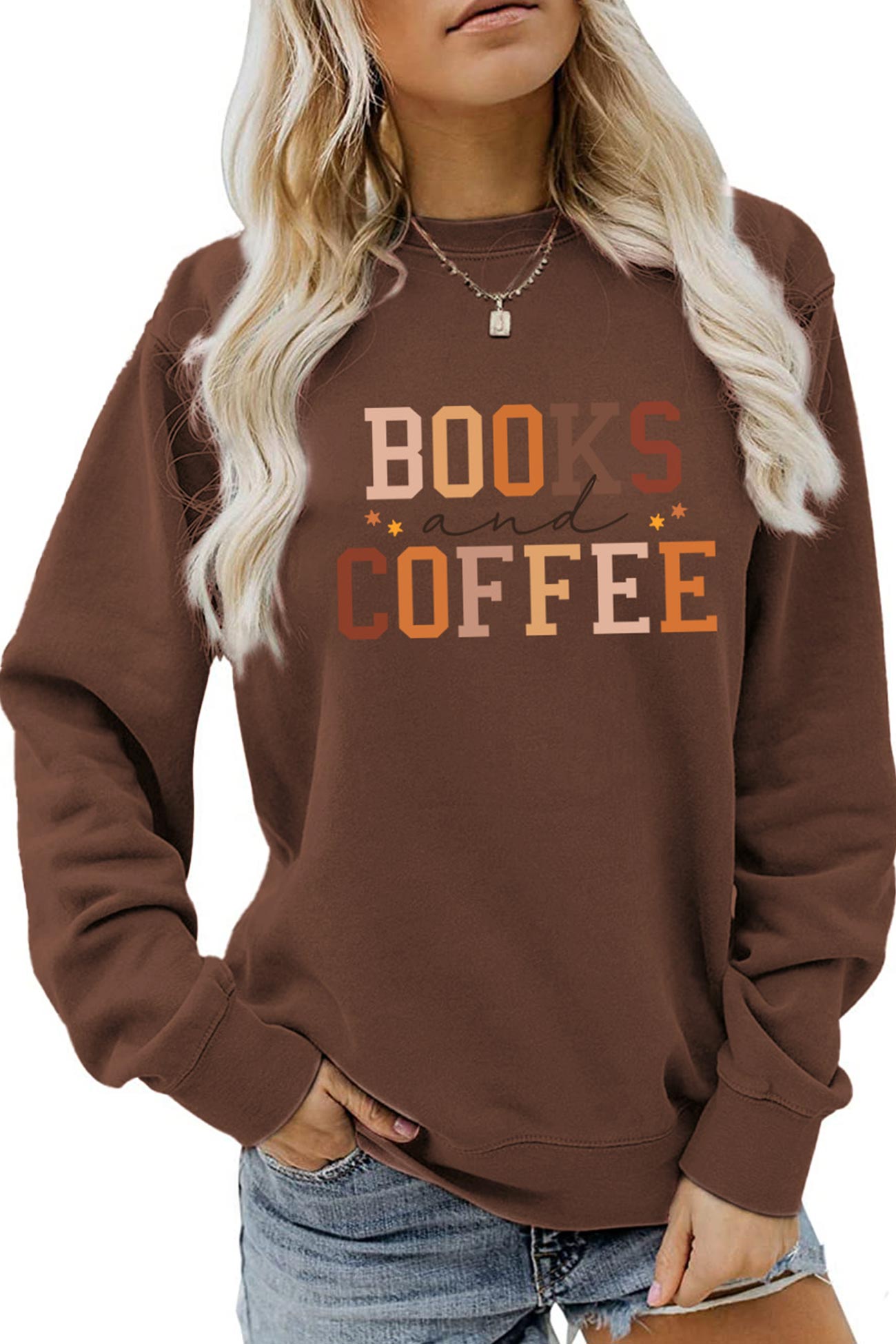 Alicia | Books Coffee Letters Printed Sweatshirts