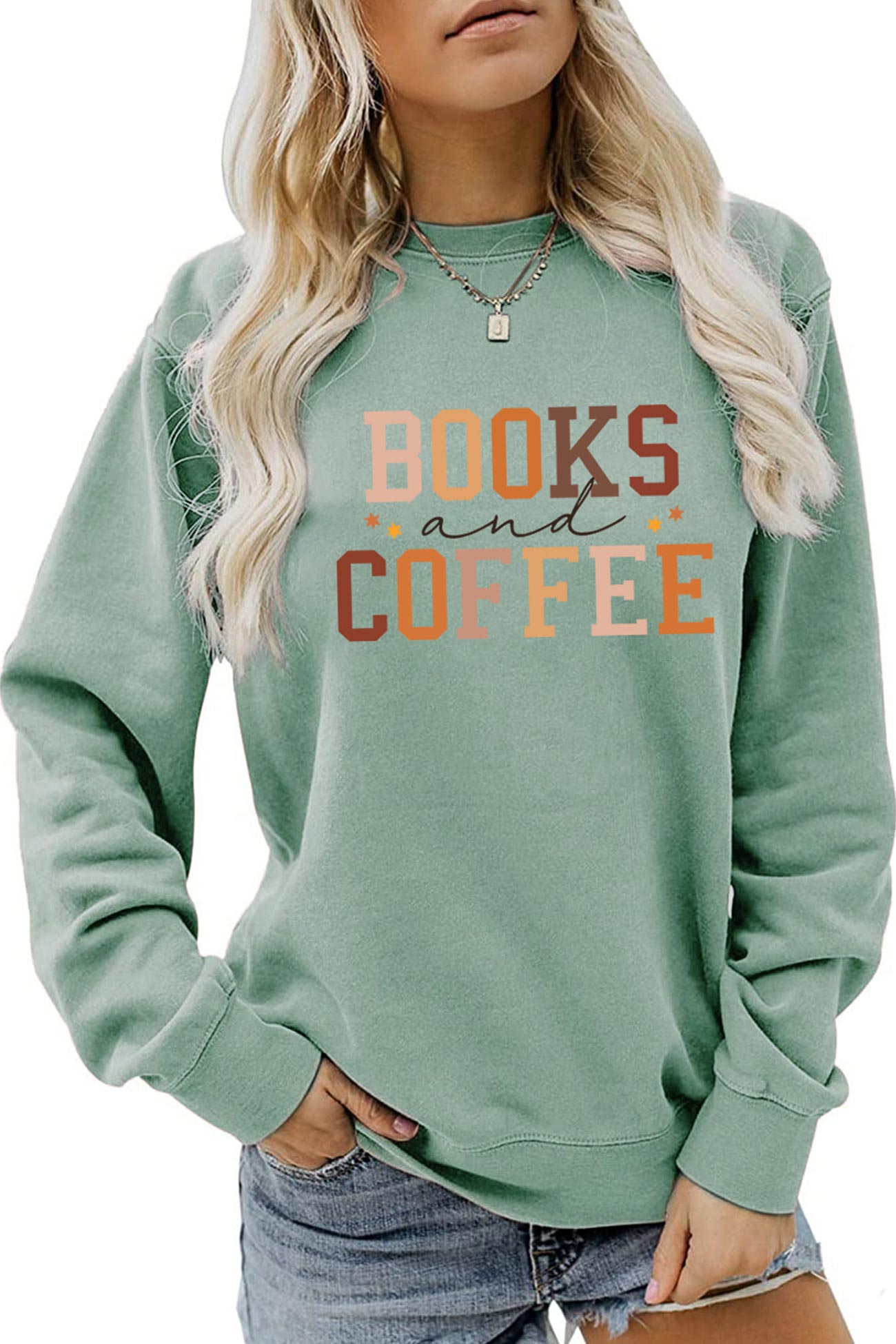 Alicia | Books Coffee Letters Printed Sweatshirts