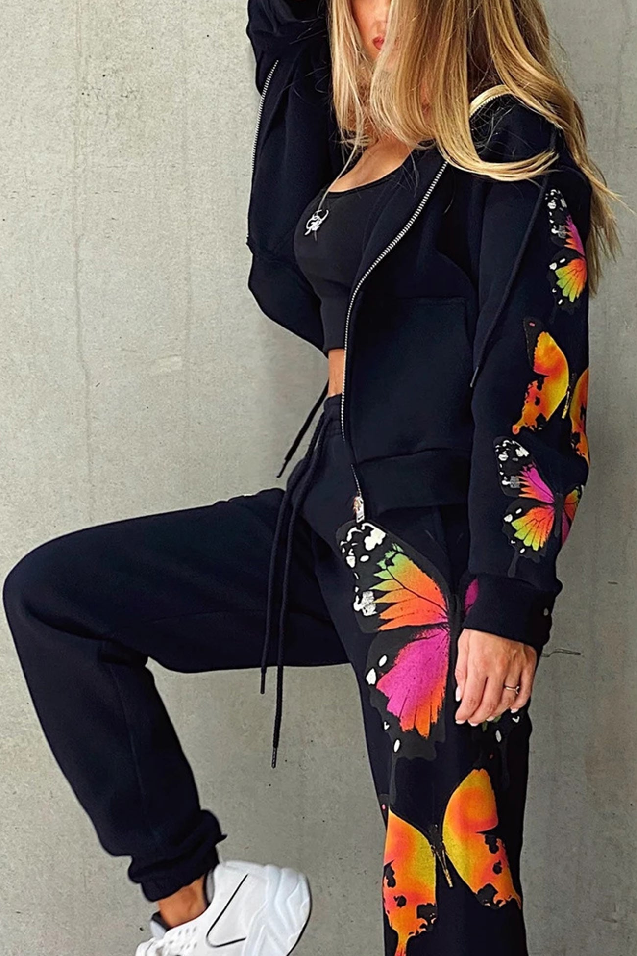 Charlotte | Butterfly print zip hoodie set
