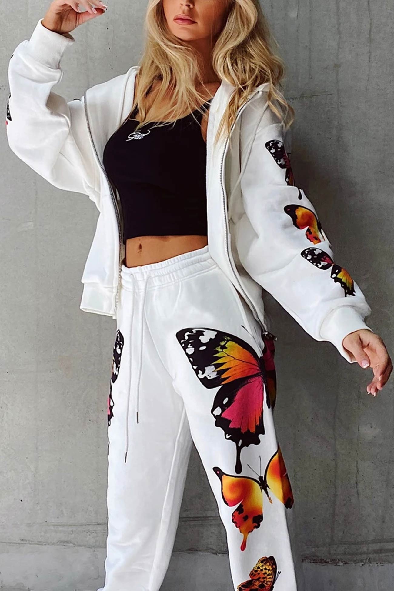 Charlotte | Butterfly print zip hoodie set